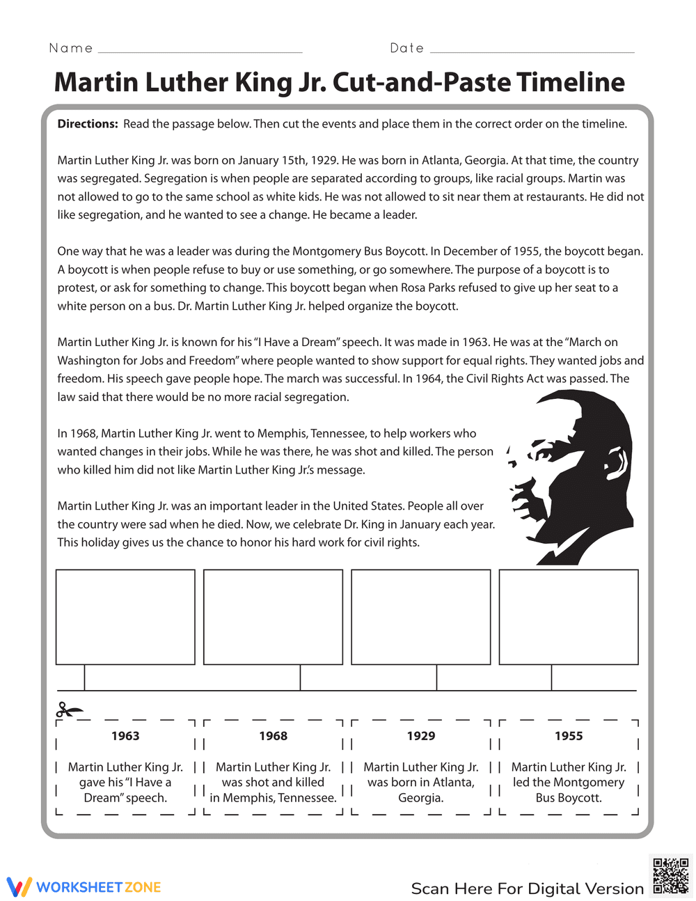 Martin Luther King Jr. Cut-and-Paste Timeline - Page 1