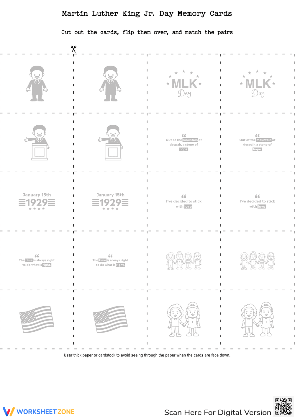 Martin Luther King Jr Day Memory Cards - Page 1