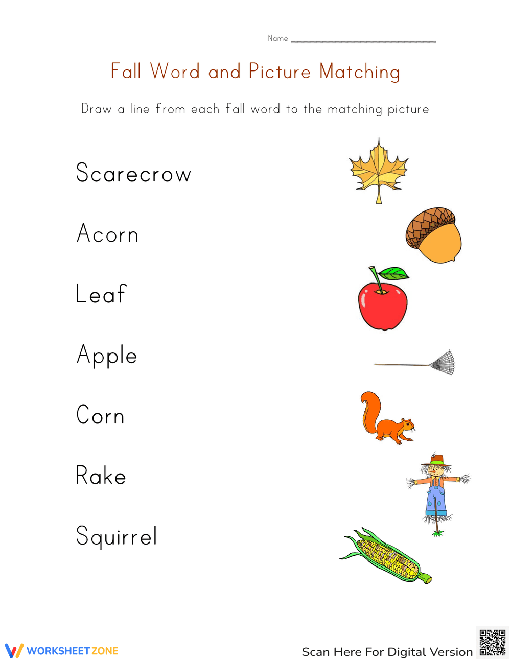 Fall Word to Picture Matching - Page 1