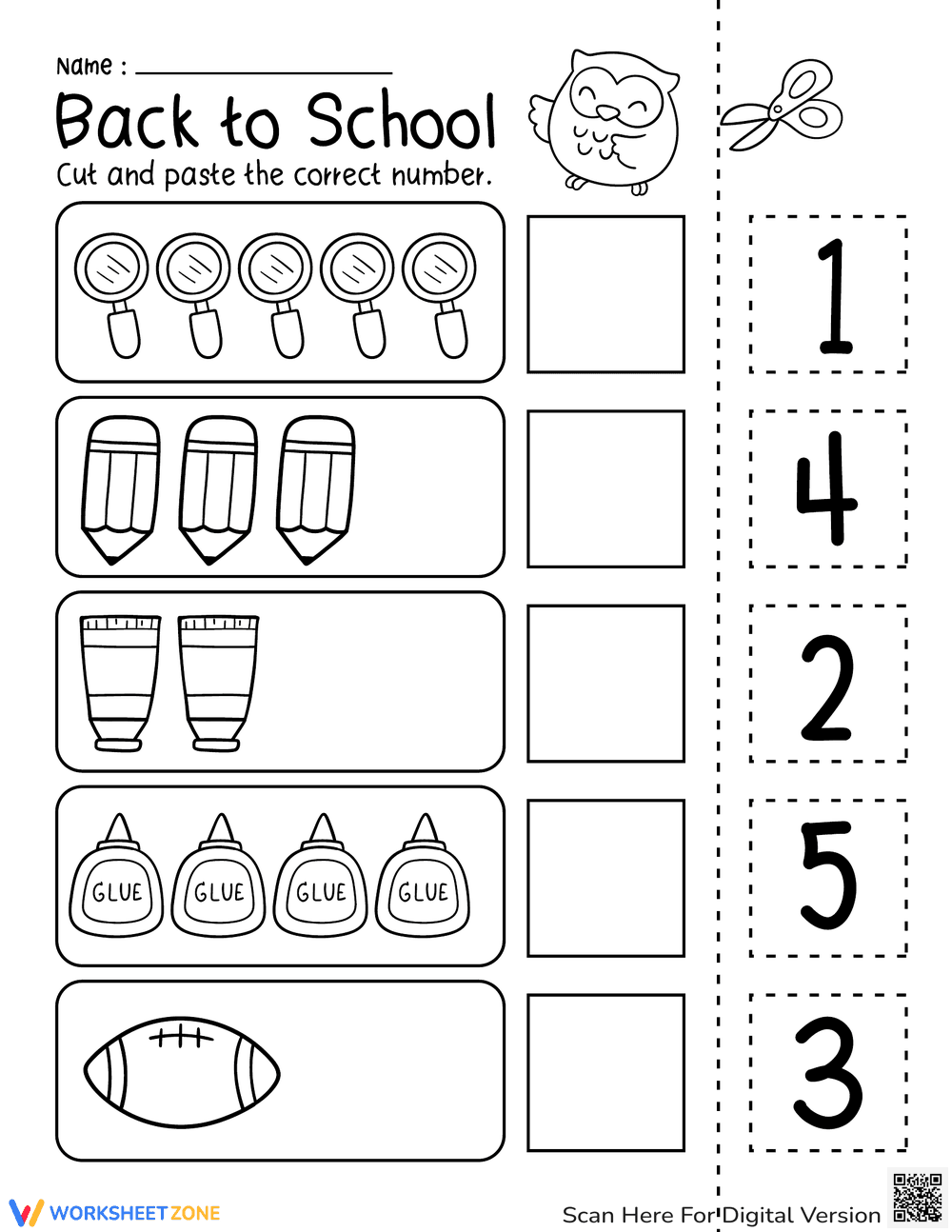 Back to School Counting Worksheet - Page 1