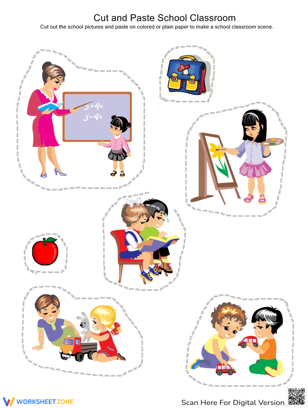 Cut and Paste School Classroom Activity - Page 1