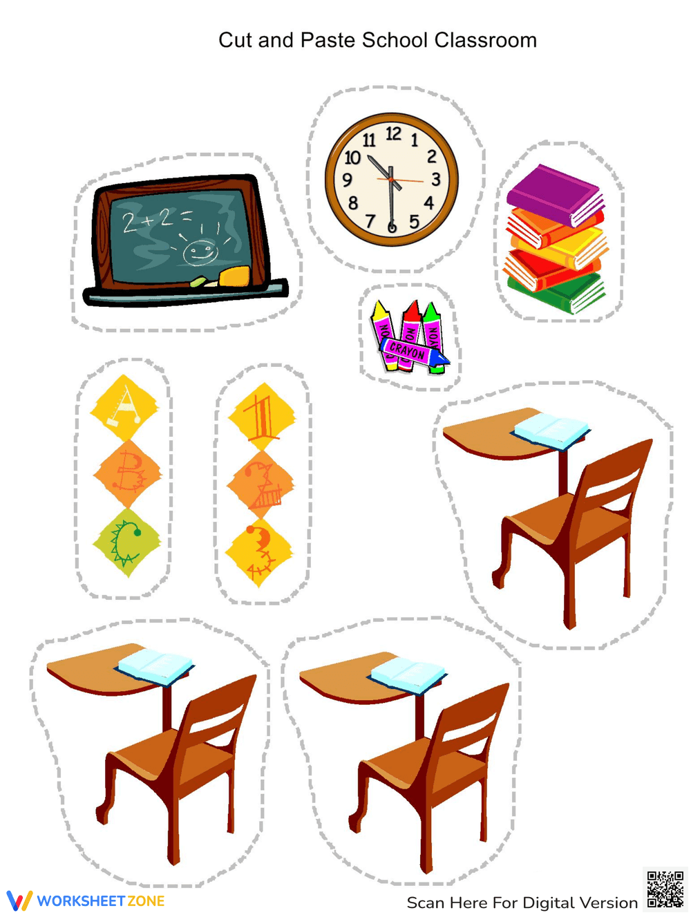 Cut and Paste School Classroom Activity - Page 2