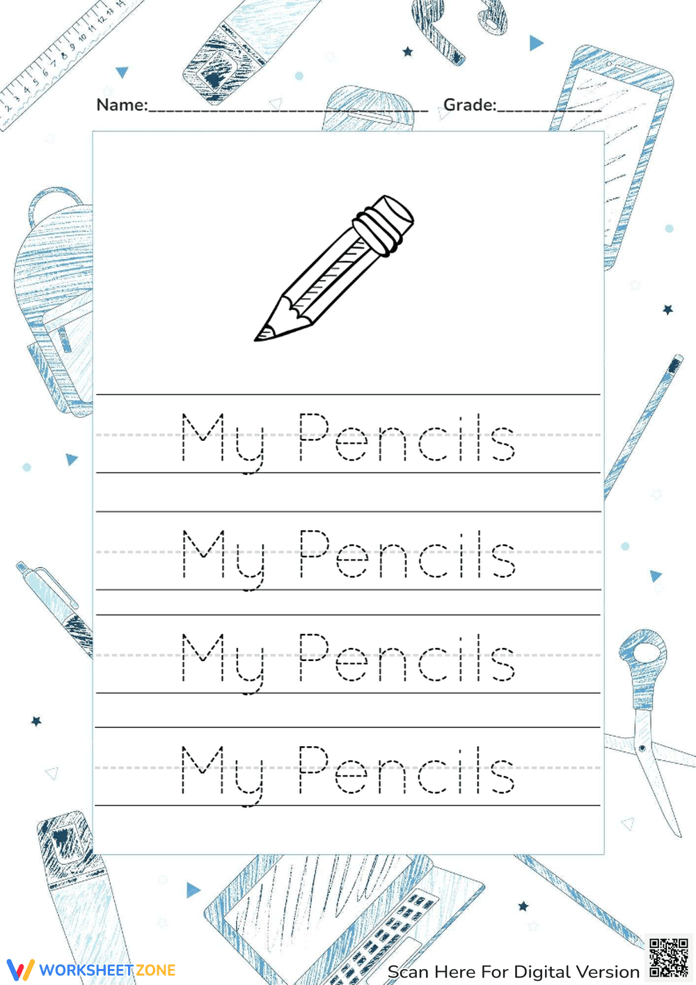 My Pencils Tracing Worksheet - Page 1
