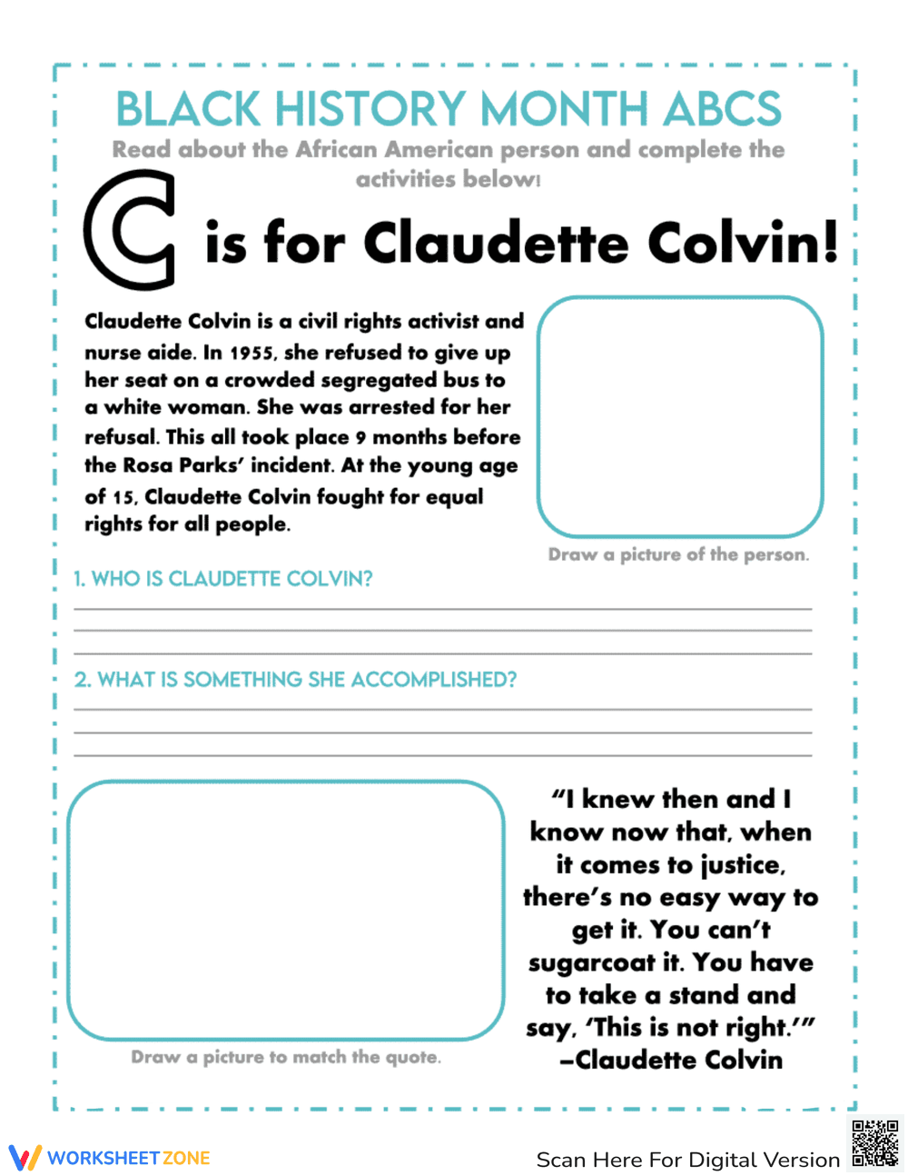 Black History Month Claudette Colvin - Page 1