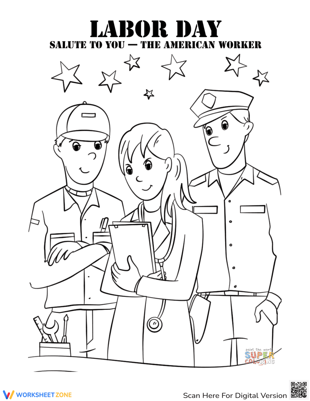 Salute to the American Worker Coloring Page - Page 1