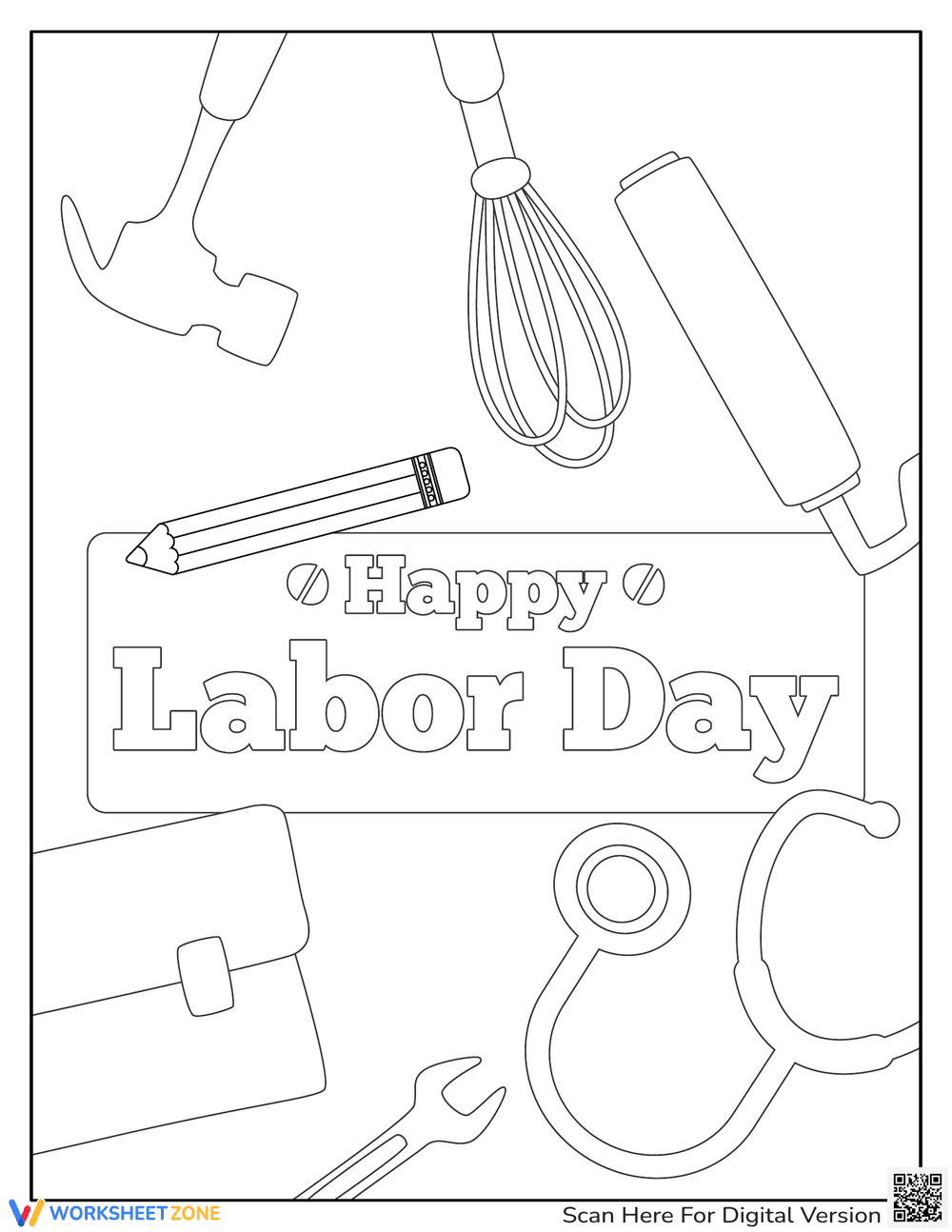 Labor Day Coloring Activity for Kids - Page 1