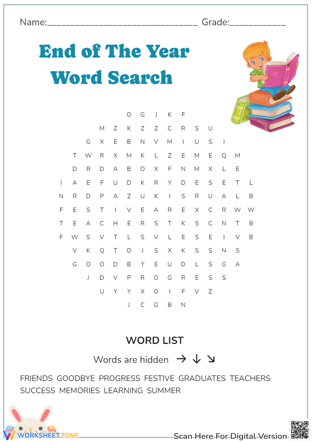End of the Year Word Search Printable - Page 1