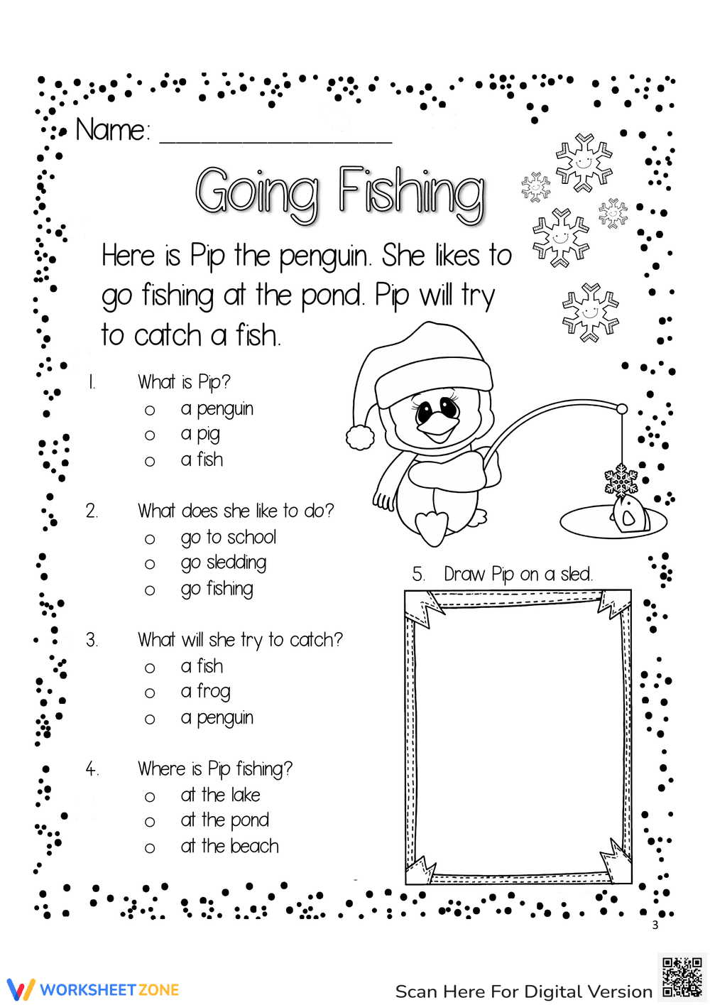 Winter Reading: Going Fishing Worksheet - Page 1