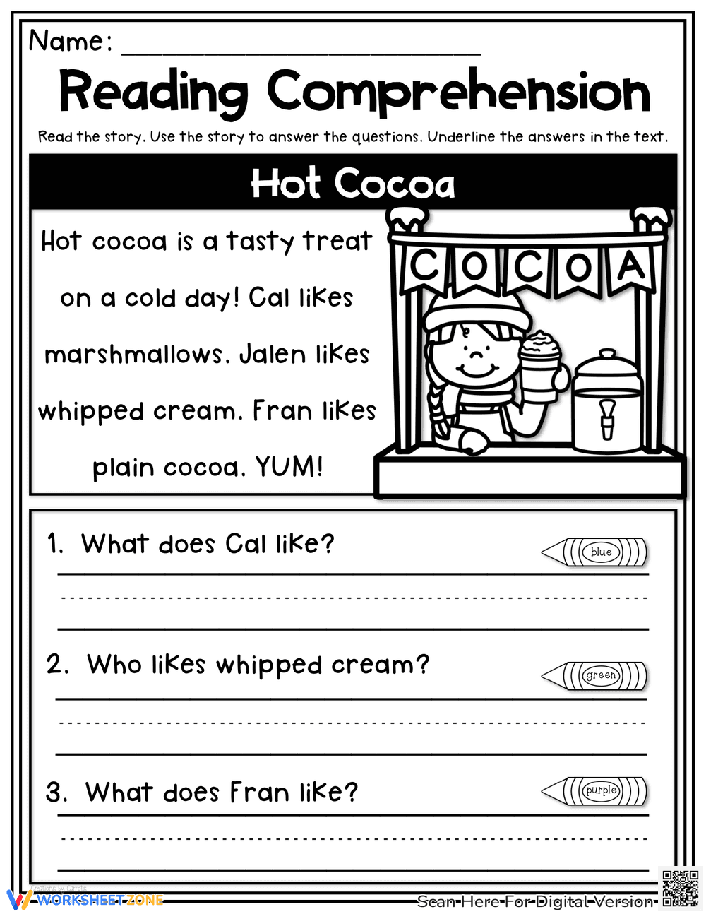 Hot Cocoa Reading Comprehension Worksheet - Page 2