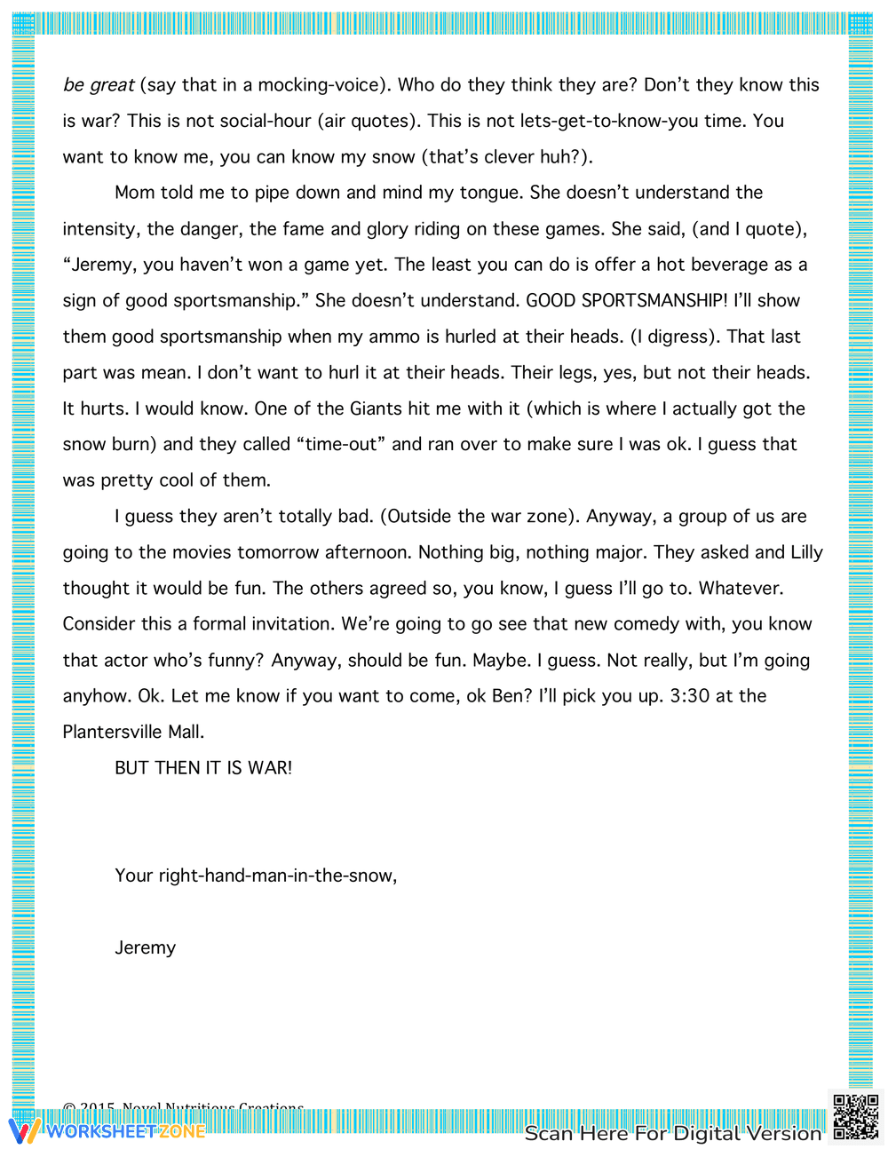 Friendly Letter Comprehension Worksheet - Page 2