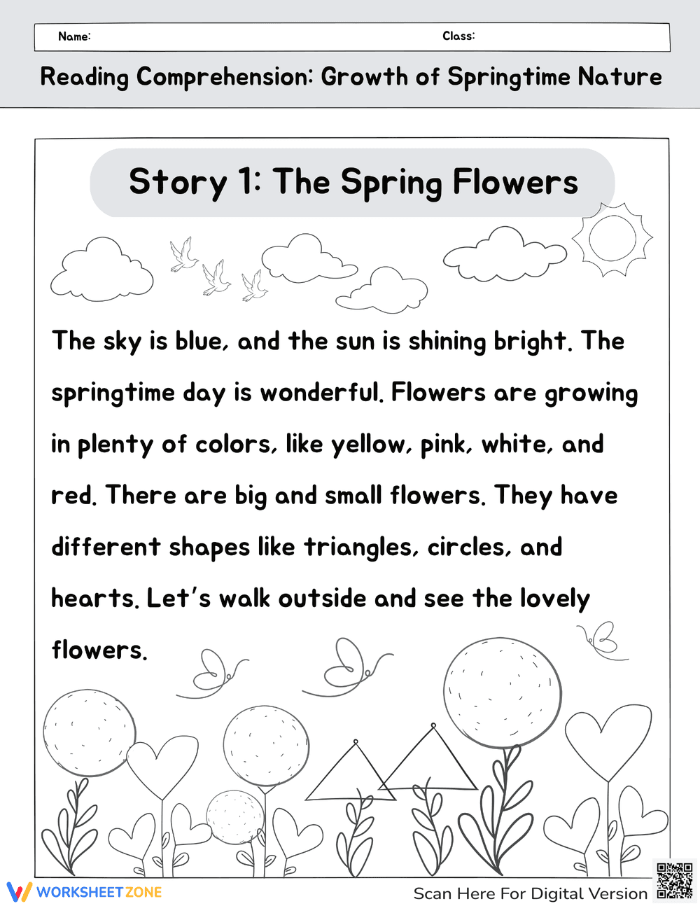 Reading About The Spring Flowers Worksheet - Page 1