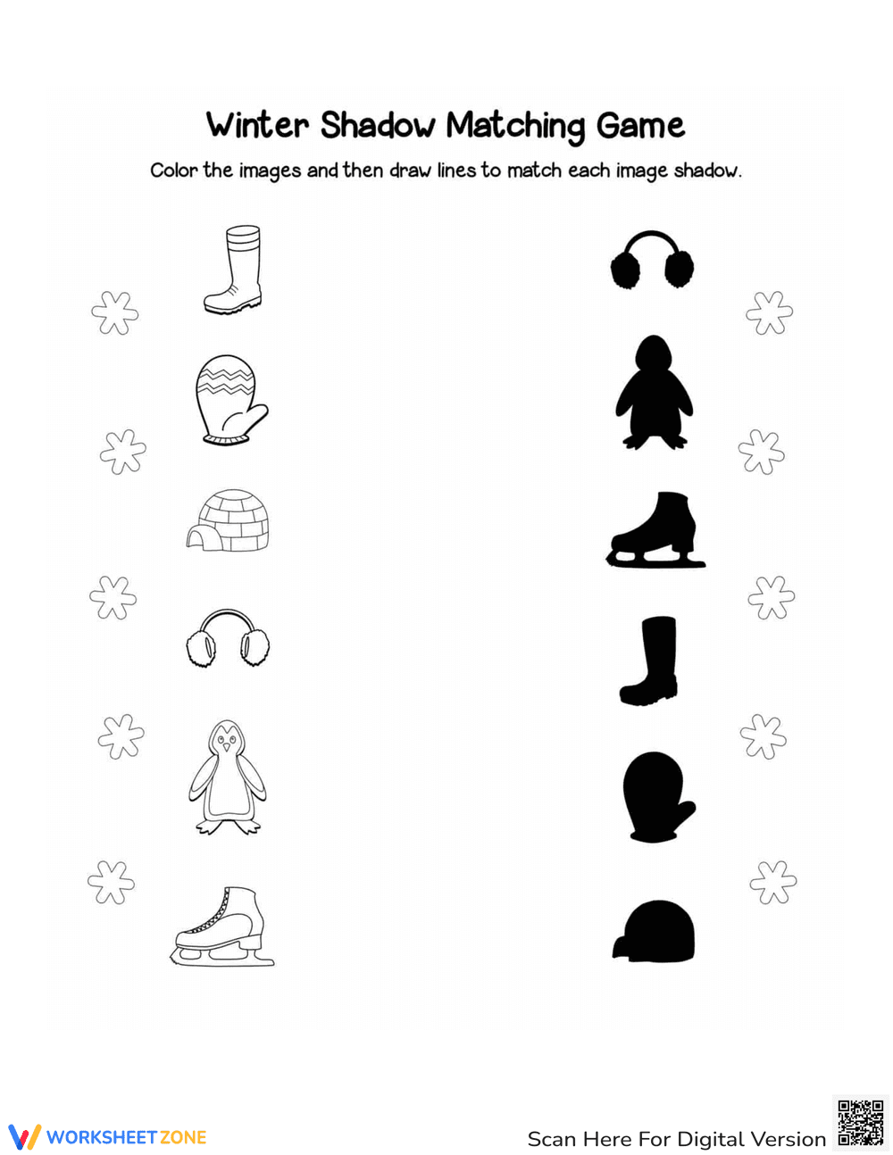 Winter Shadow Matching Worksheet - Page 1
