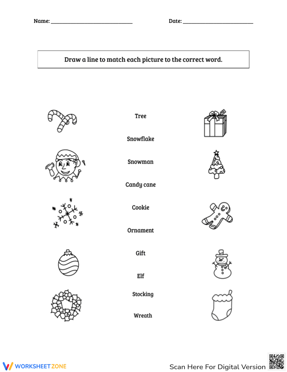 Winter Word Match and Patterns Worksheet - Page 1
