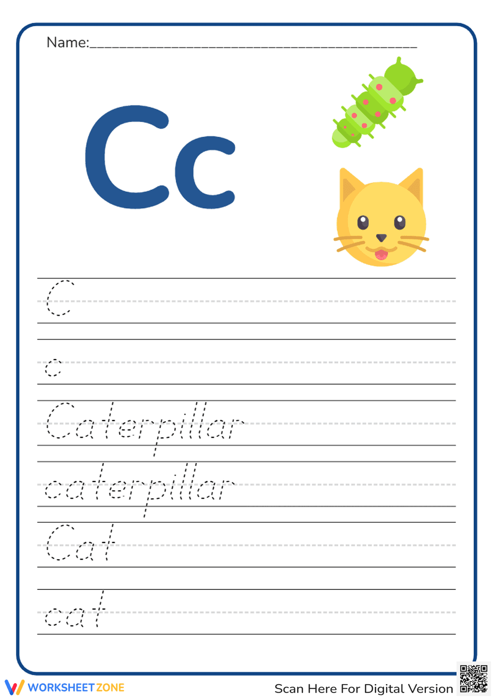 Letter C Tracing Practice Worksheet - Page 1
