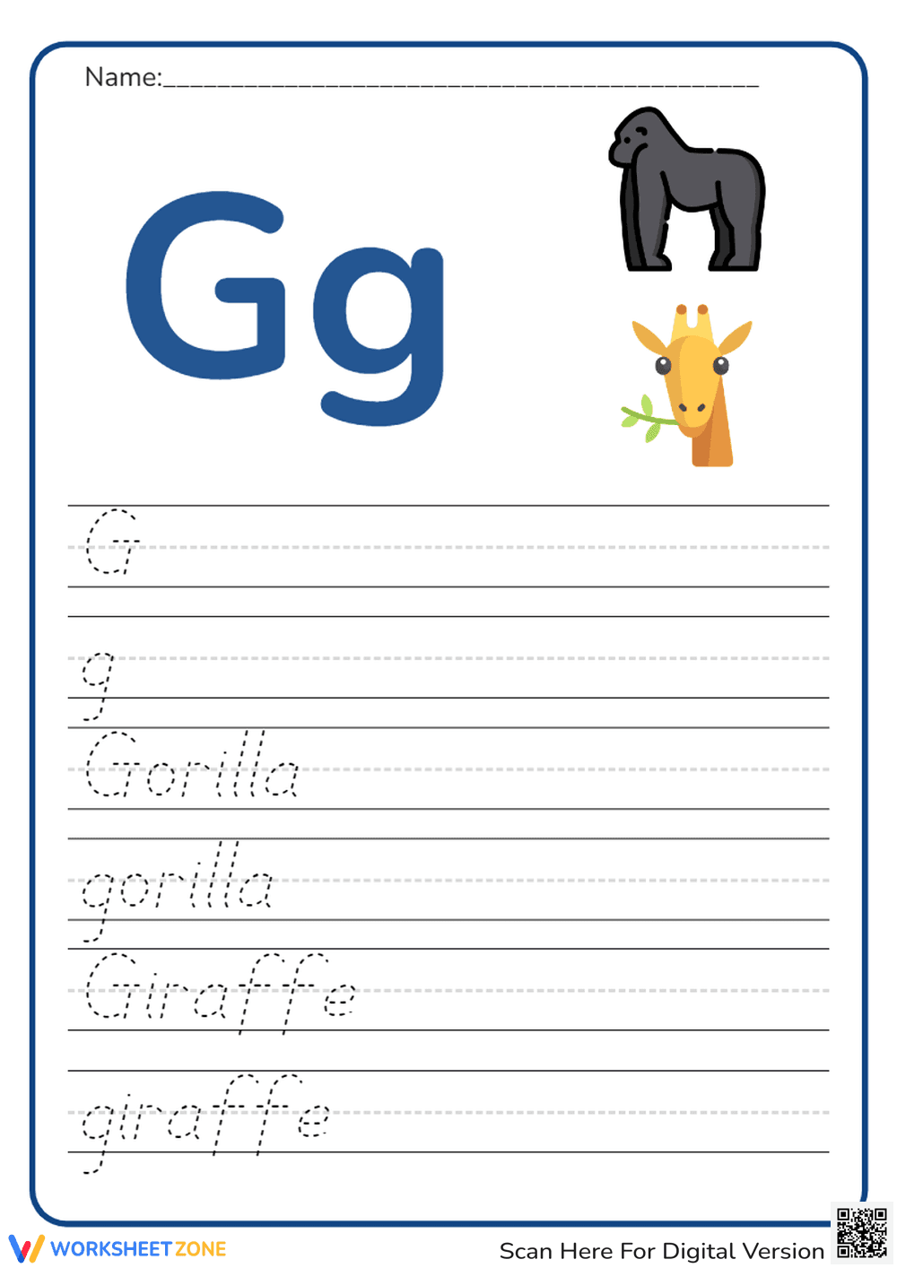 Letter G Handwriting Practice Worksheet - Page 1
