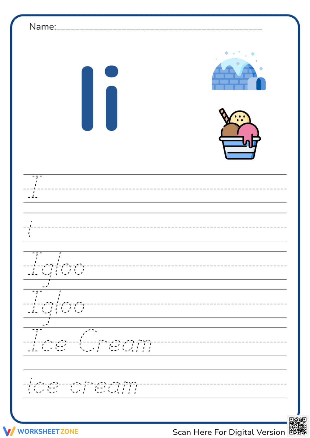 Letter I Handwriting Practice - Page 1