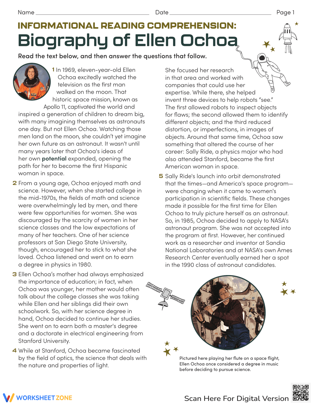 Informational Reading: Biography of Ellen Ochoa - Page 1