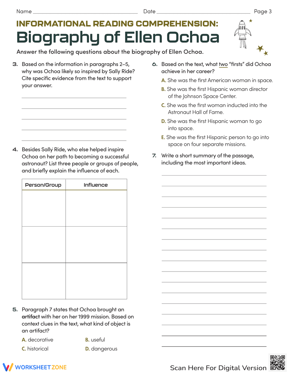 Informational Reading: Biography of Ellen Ochoa - Page 3