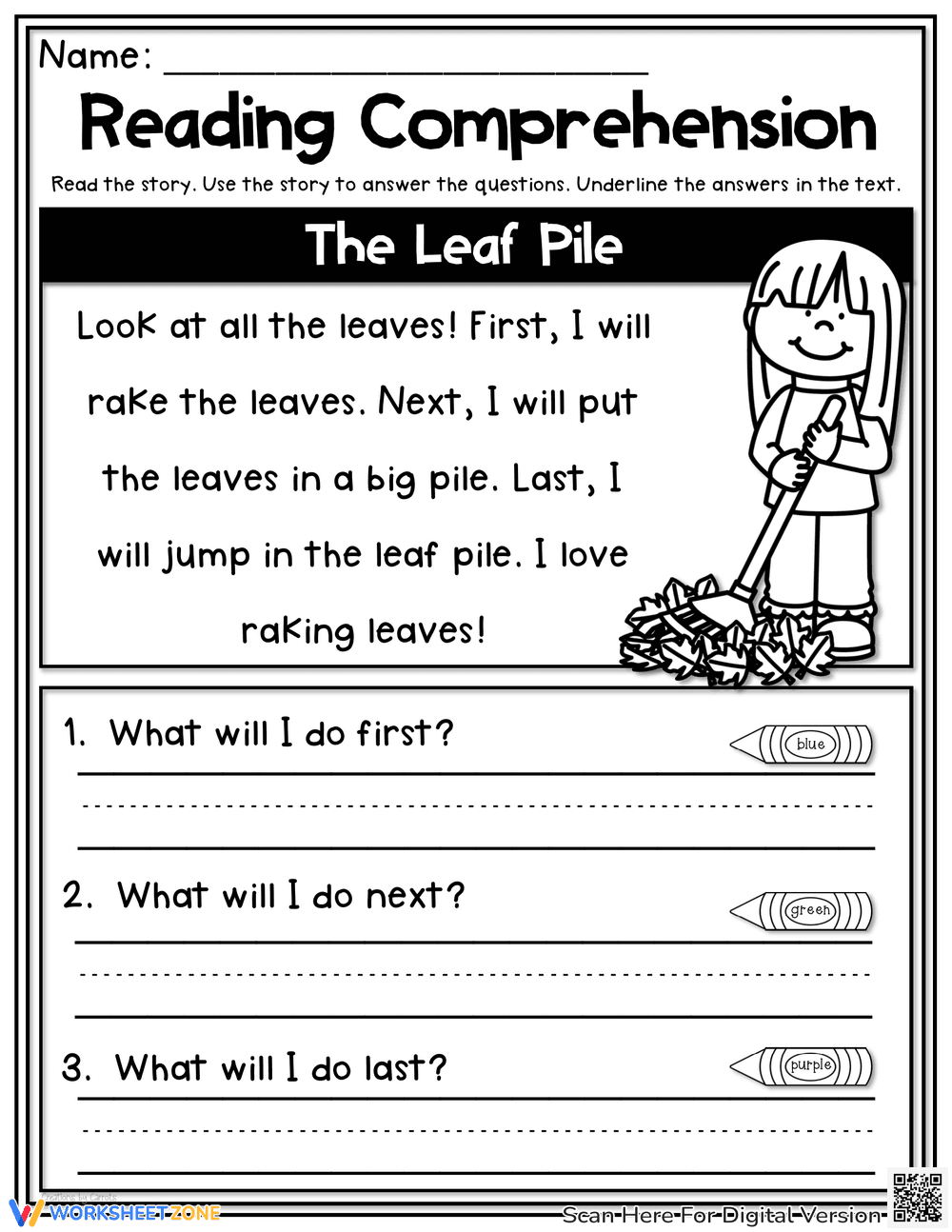 Autumn Reading Comprehension: The Leaf Pile 2 - Page 1