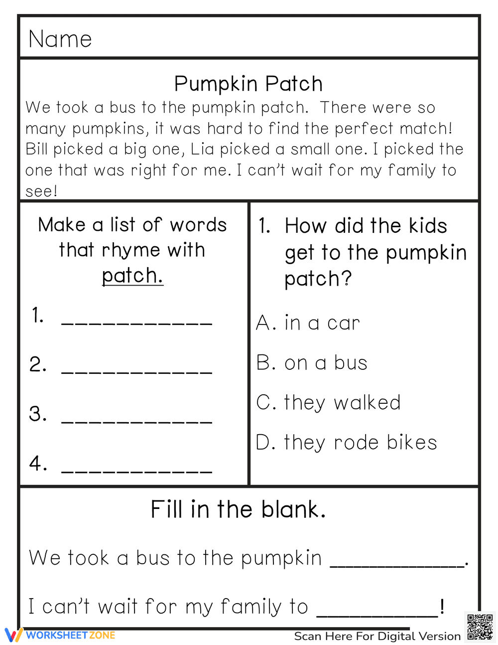 Fall Reading Passages: Pumpkin Patch Adventure - Page 1
