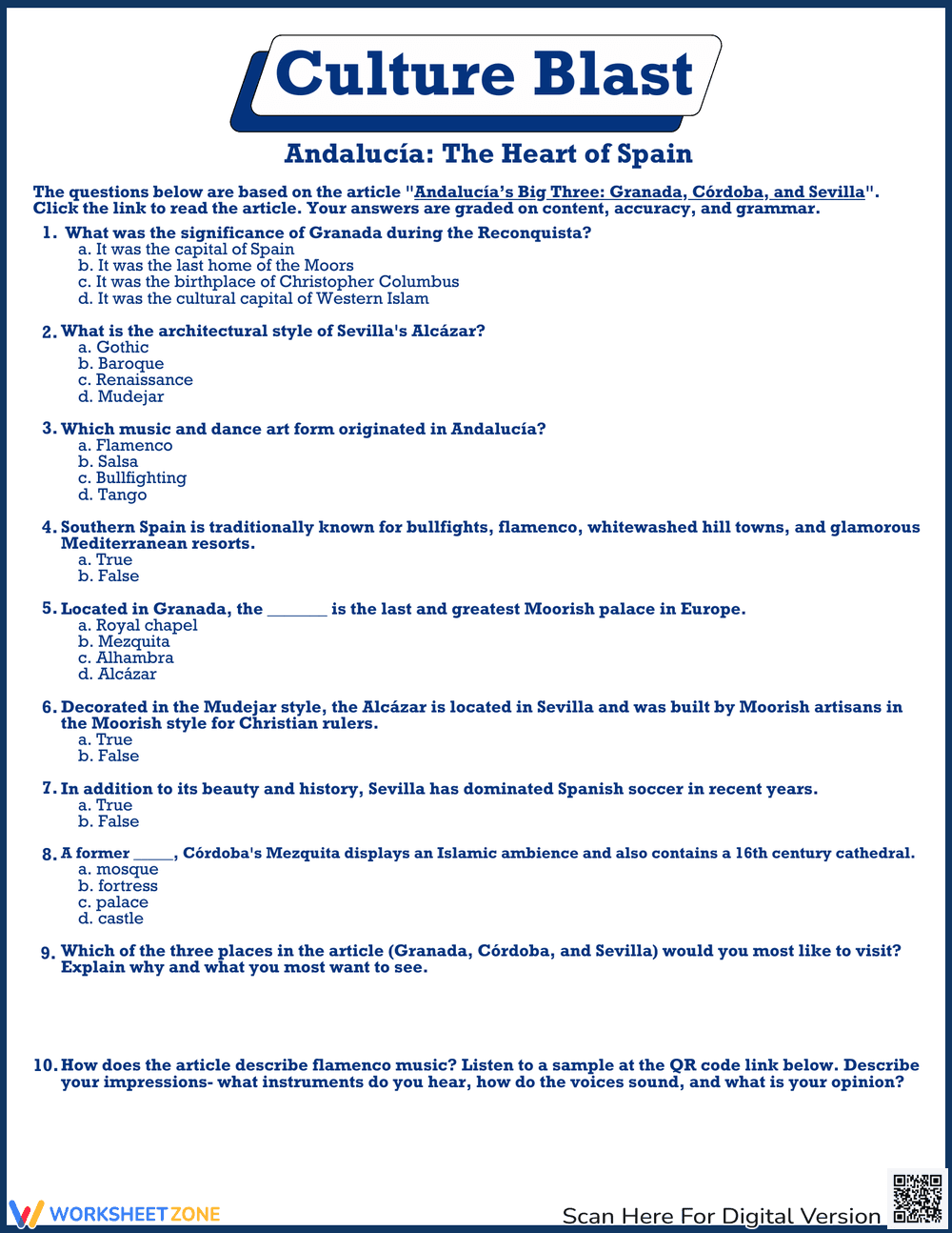 Reading Comprehension: Andaluca, The Heart of Spain - Page 1