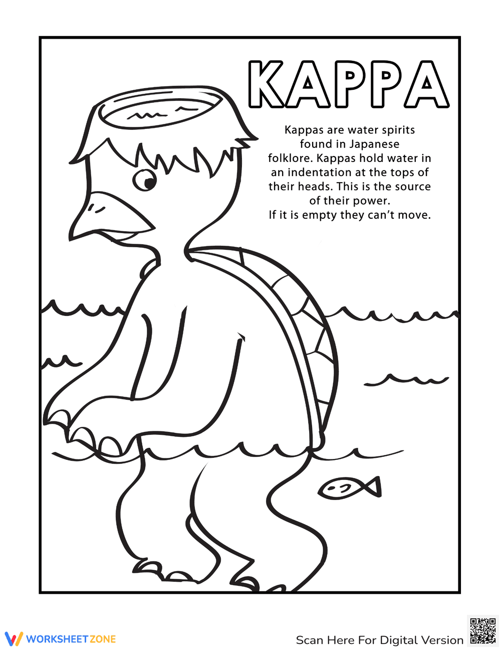 Kappa Myth Coloring Page: Japanese Folklore - Page 1
