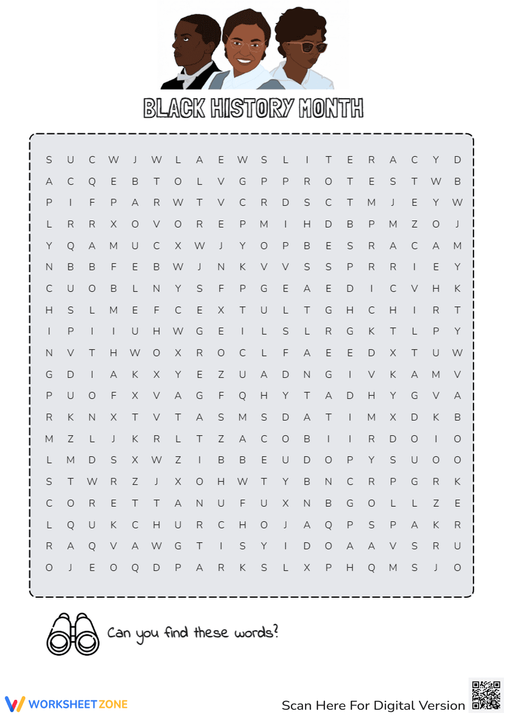 Black History Month Vocabulary Word Search - Page 1