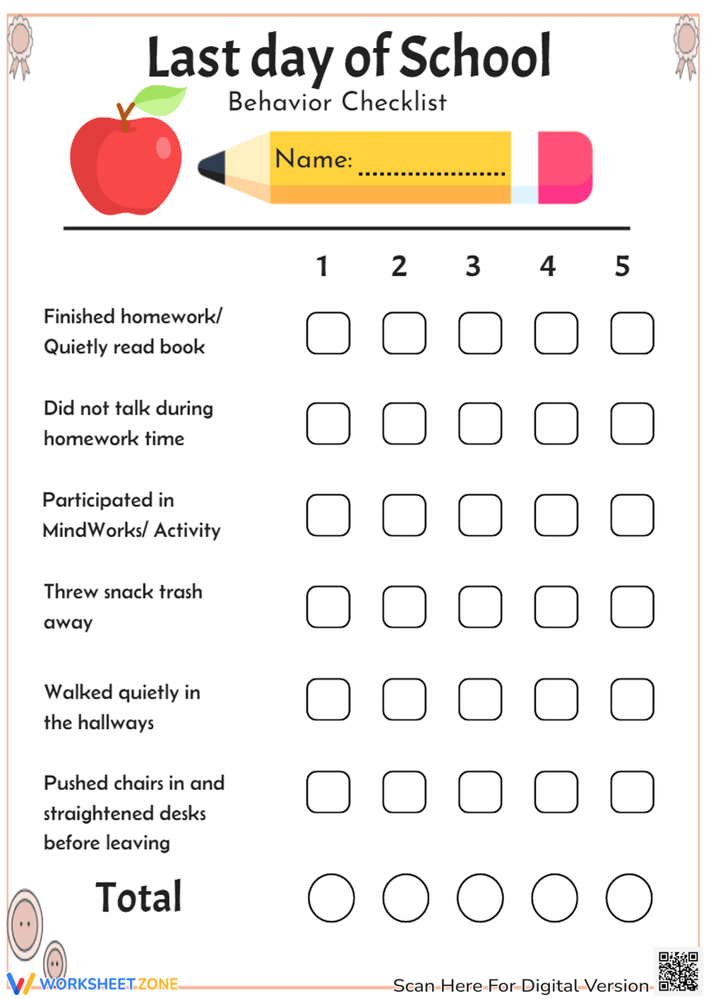 End of School Year Behavior Checklist - Page 1