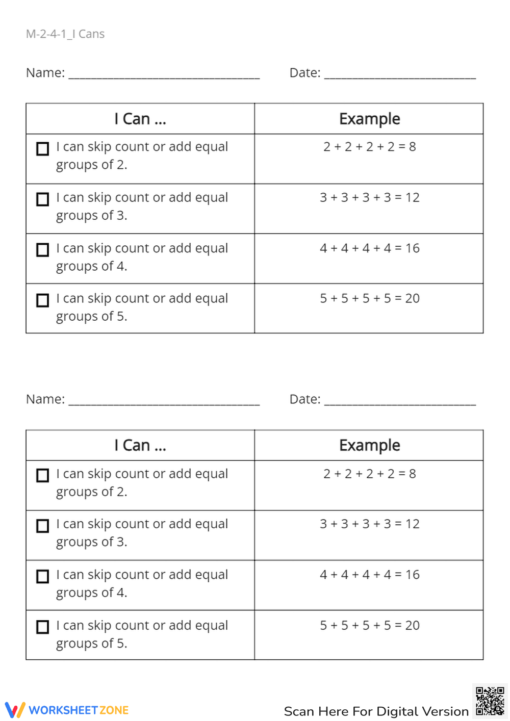 Skip Counting & Equal Groups - Math Practice Worksheet - Page 1