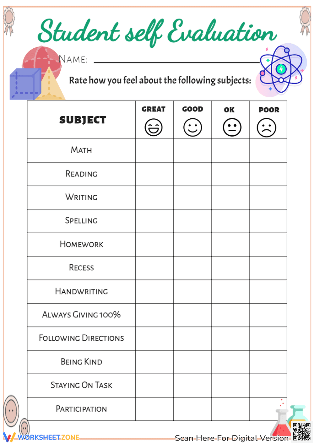 Student self Evaluation - Page 1
