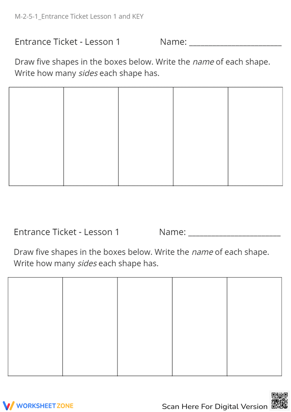 M-2-5-1_Entrance Ticket Lesson 1 and KEY - Page 1