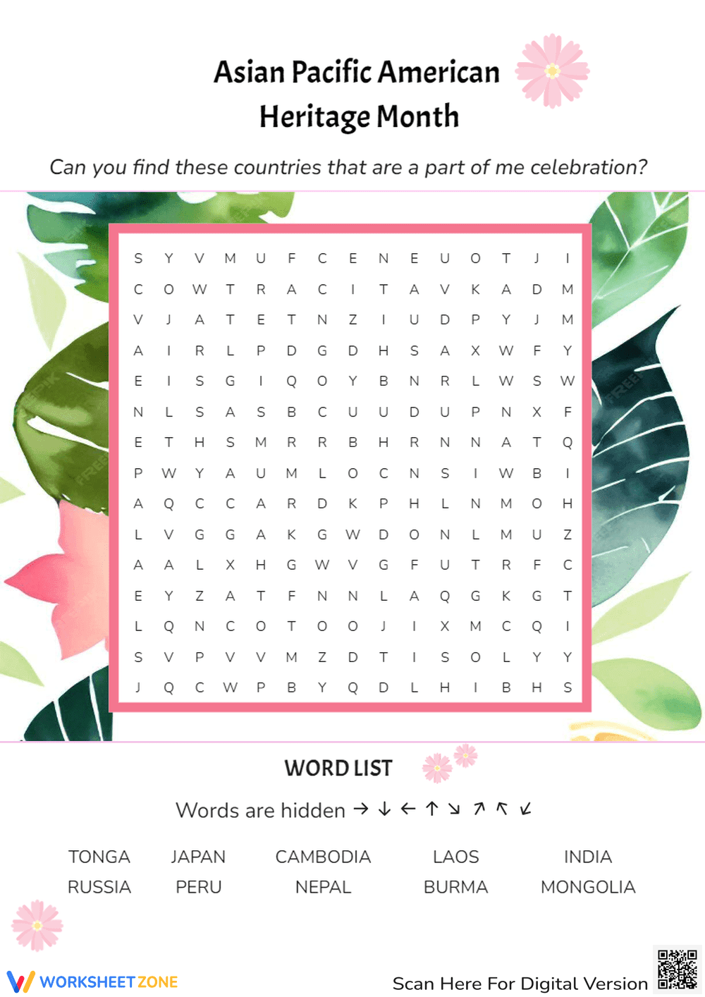 Asian Pacific American Heritage Month Word Search - Page 1