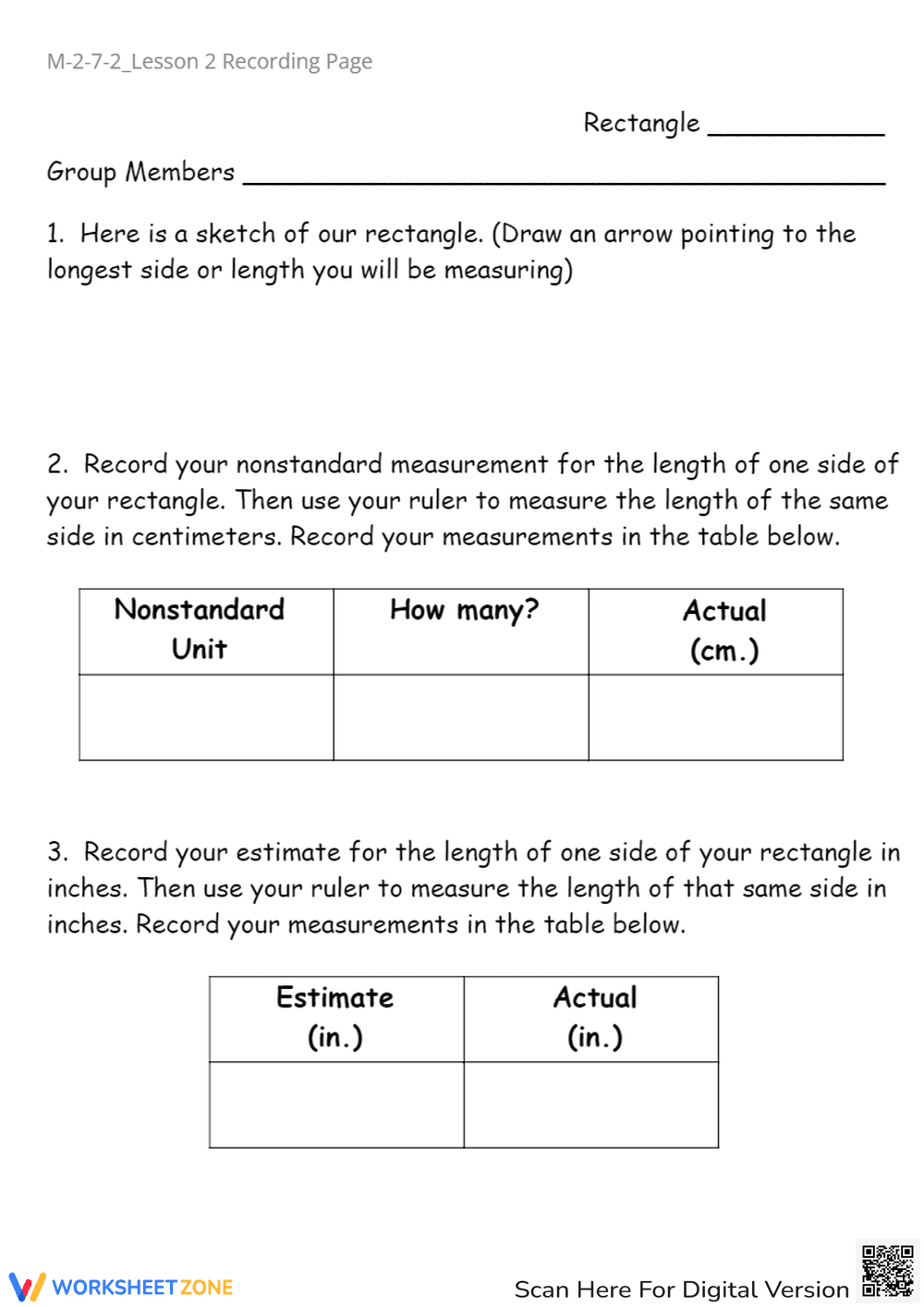 Rectangle Measurement: Estimate & Measure Length - Inches & Centimeters - Page 1