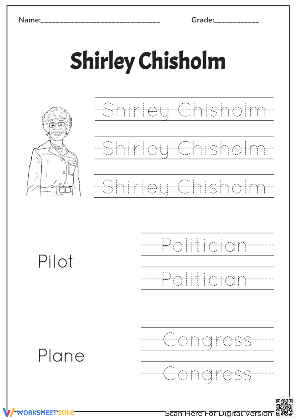 Bessie Coleman: Black History Tracing Worksheet - Page 1