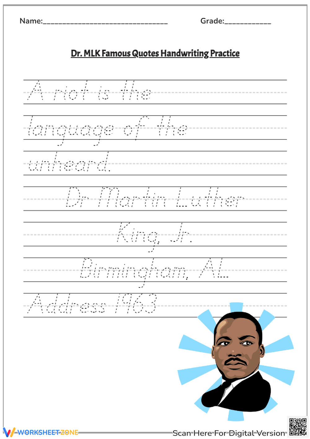 Dr. King's Words: Handwriting Practice - Page 1