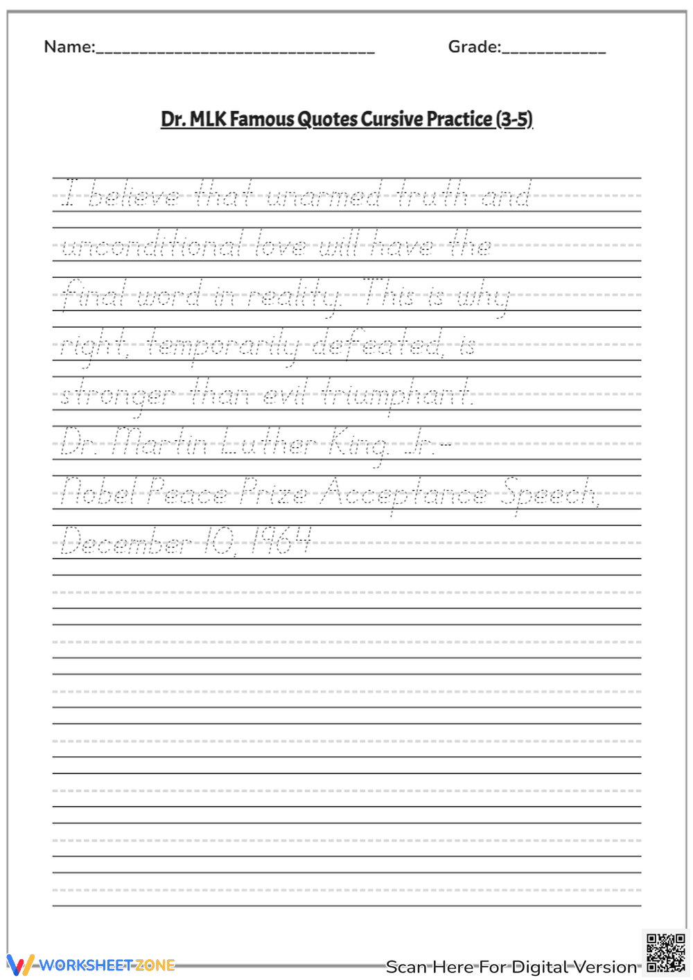 Handwriting Practice with MLK Famous Quotes - Page 1