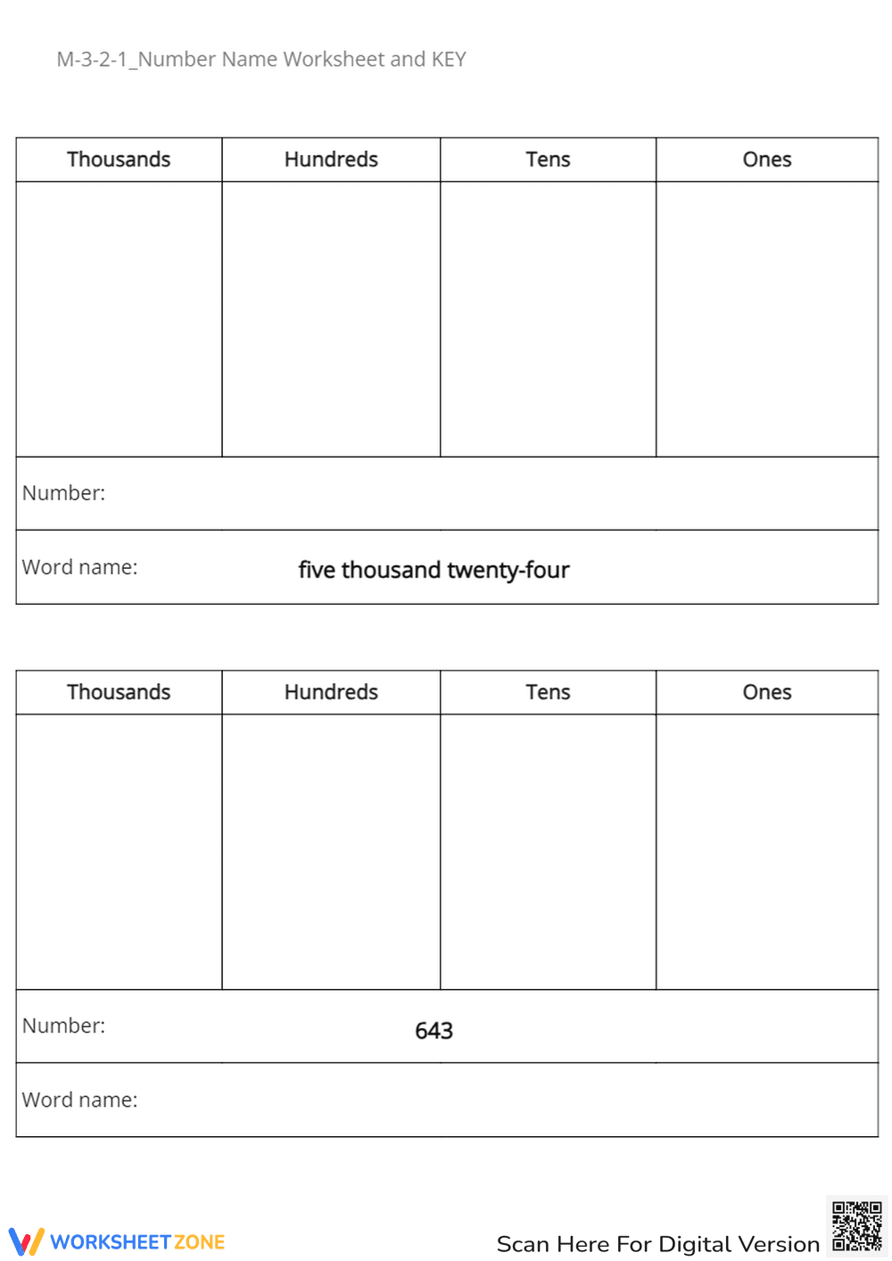Base Ten Blocks: Place Value Worksheet - Number Names to 1000s - Page 2