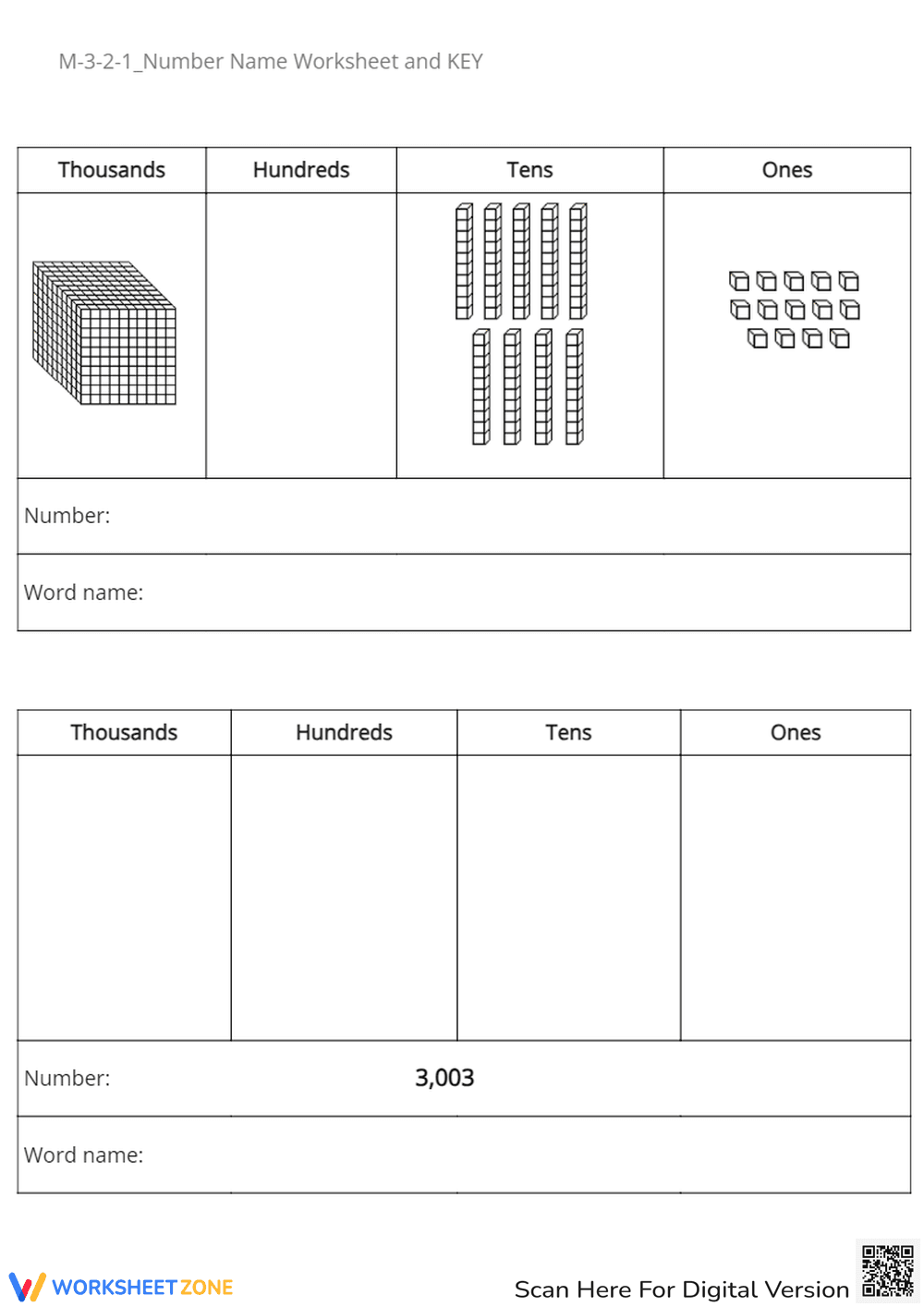 Base Ten Blocks: Place Value Worksheet - Number Names to 1000s - Page 3