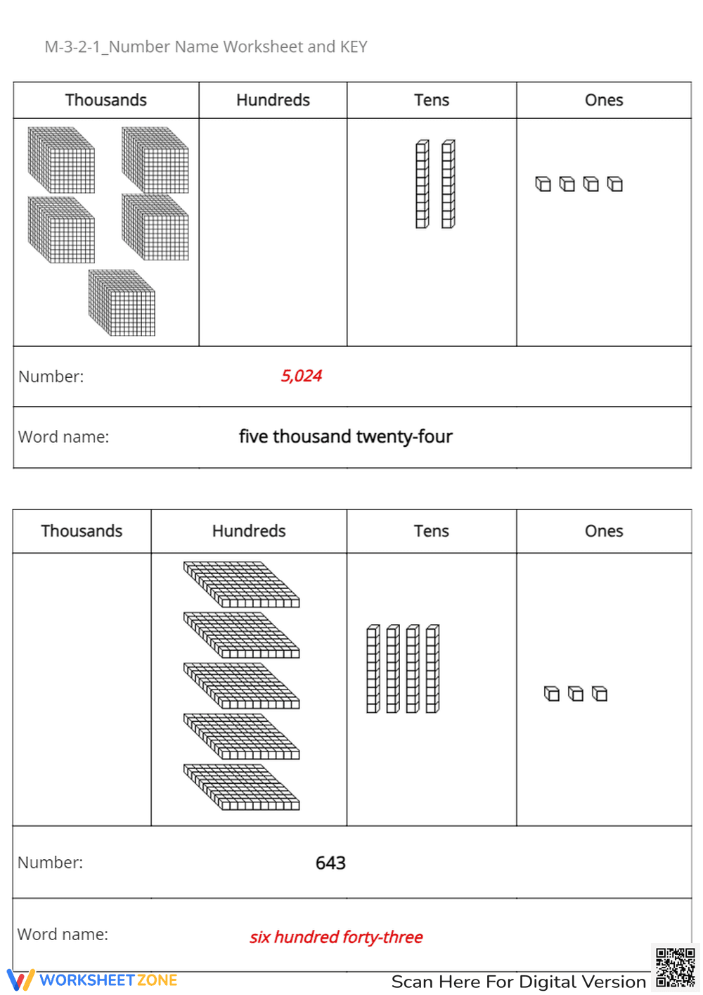 Base Ten Blocks: Place Value Worksheet - Number Names to 1000s - Page 5