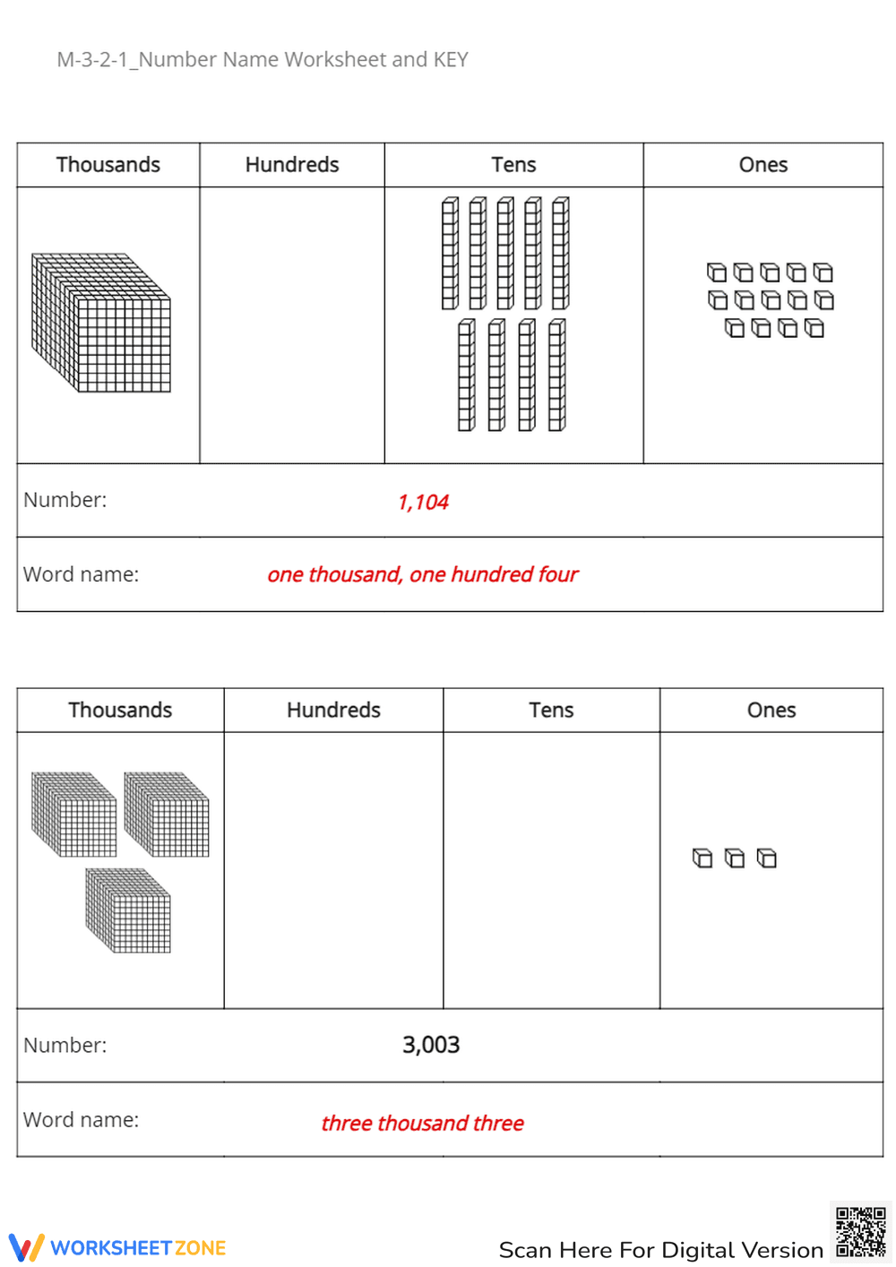 Base Ten Blocks: Place Value Worksheet - Number Names to 1000s - Page 6