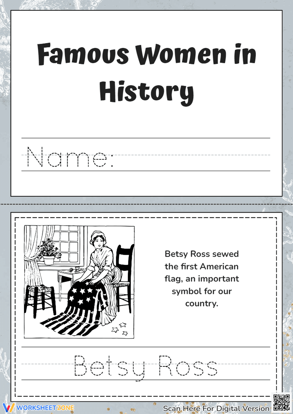 Betsy Ross Tracing Worksheet - Page 1
