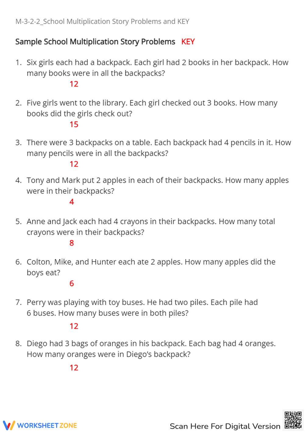 2nd Grade Multiplication Story Problems - School Supplies Math - Page 2