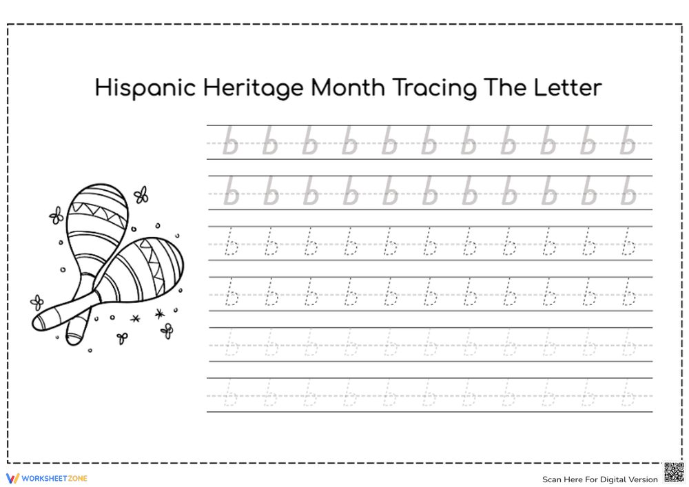 Hispanic Heritage Month Letter Tracing Worksheet - Page 1