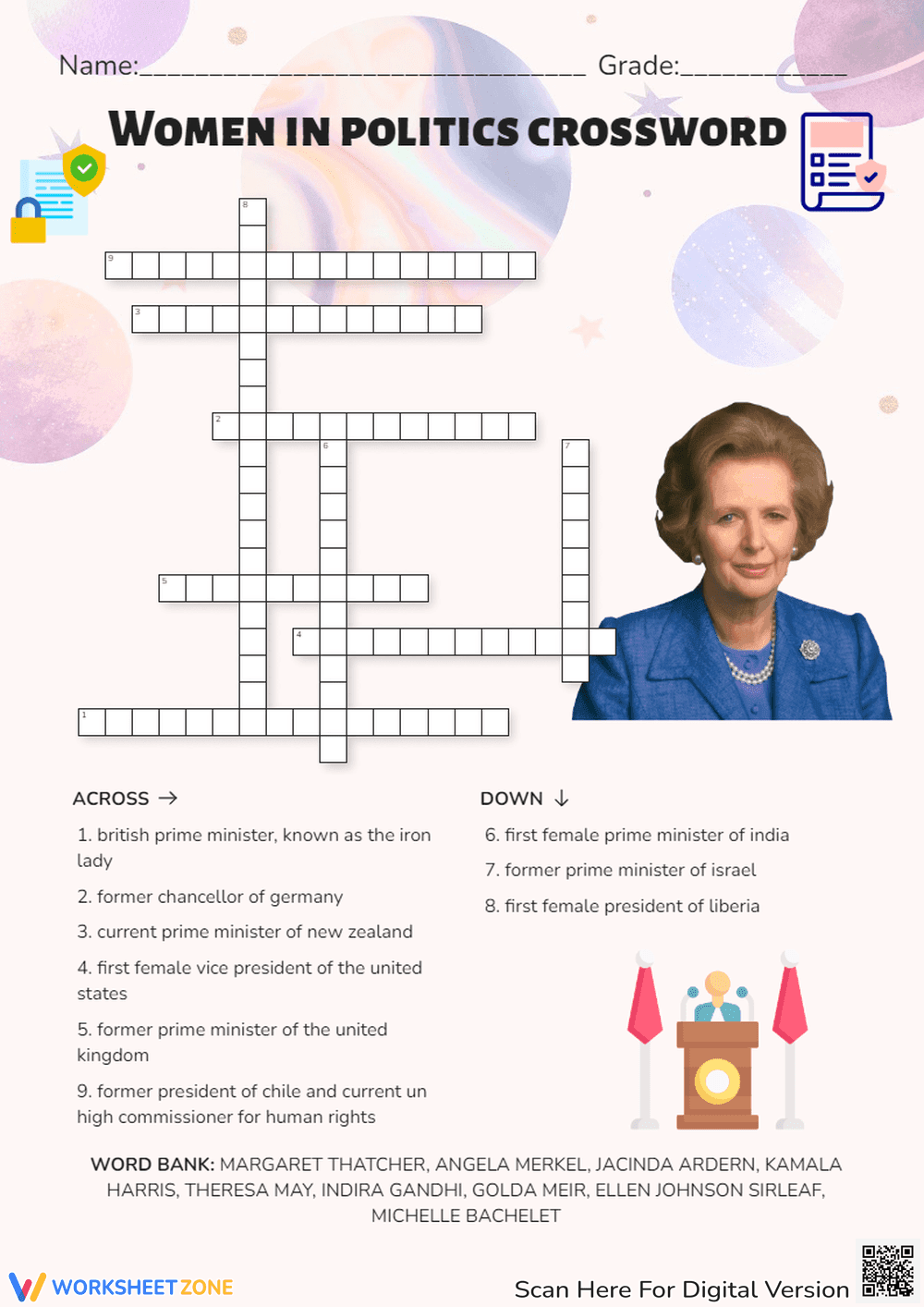 Women in Politics Crossword - Famous Leaders Puzzle Activity - Page 1