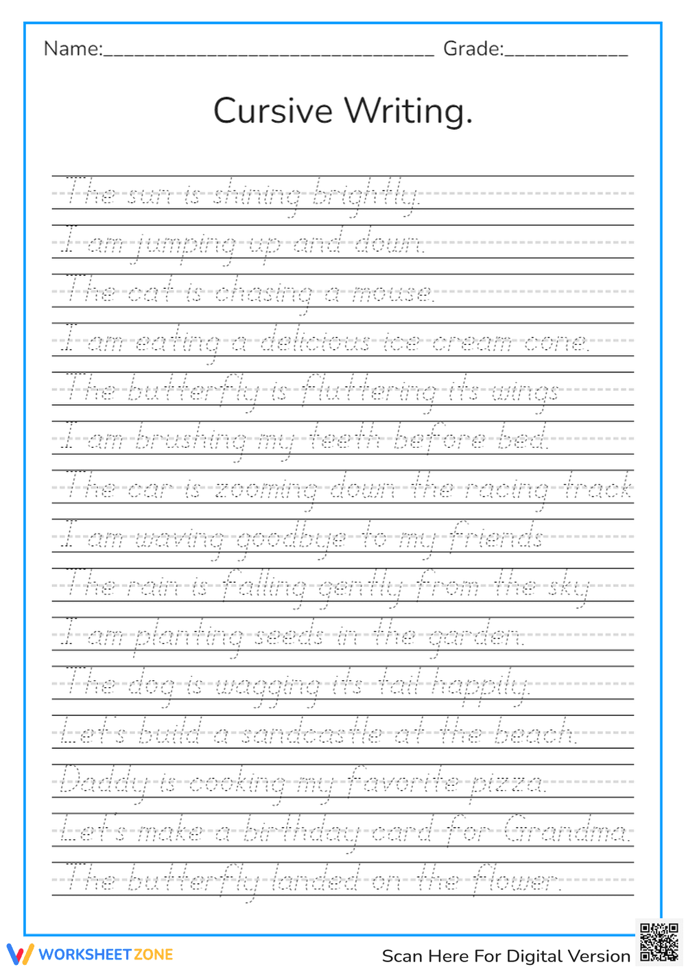 Cursive Writing Practice: Sentences Tracing - Page 1