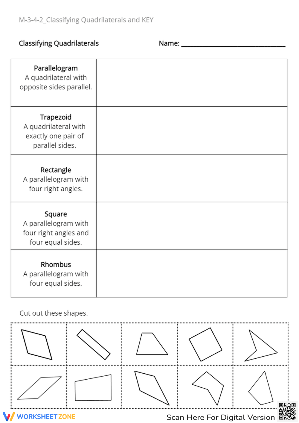 Classify Quadrilaterals: Shapes Cut & Paste - Geometry Fun! - Page 1