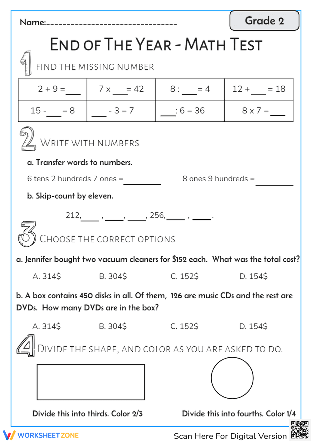 End of The Year - Math Test - Page 1