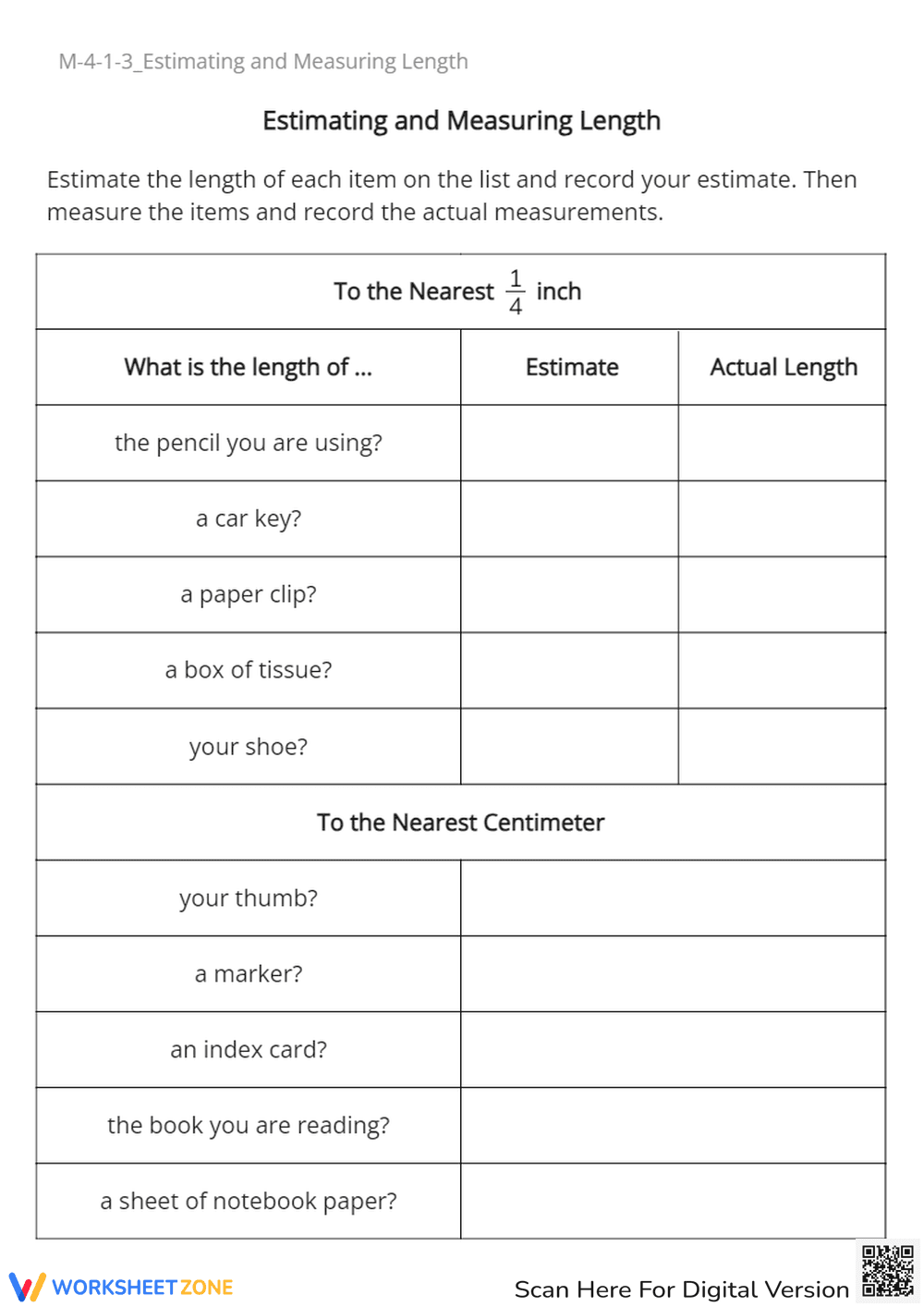 Estimating and Measuring Length Practice - Page 1