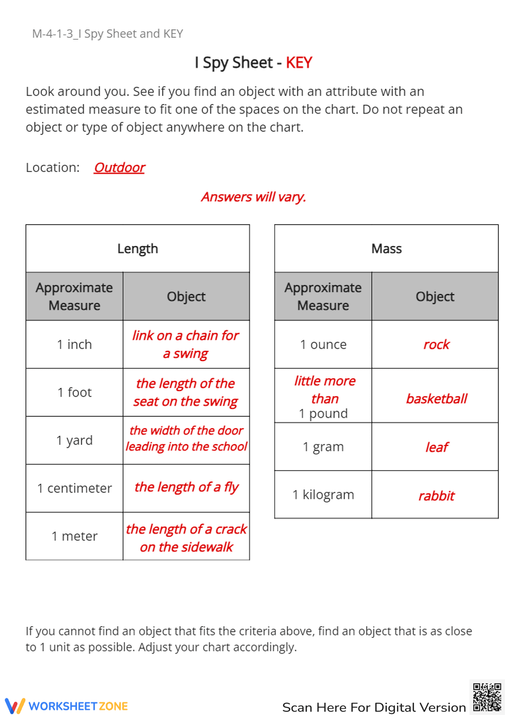 Measurement I Spy: Estimate Length & Mass - Grades 3-5 Activity - Page 2