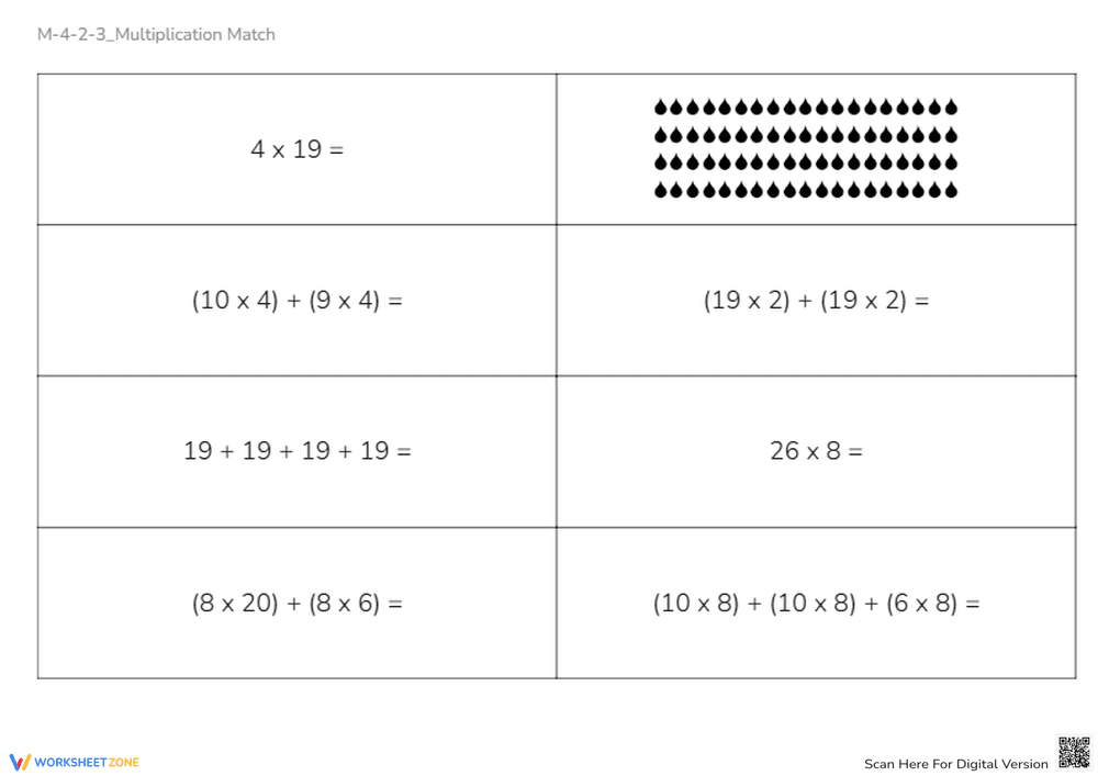 Multiplication Match: 2-Digit x 1-Digit - Math Worksheet - Page 2